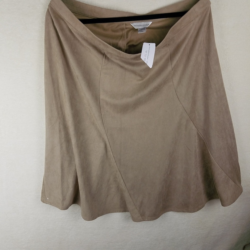 Christopher & Banks Faux Suede Skirt Womens XL Tan Midi Panelled A-Line